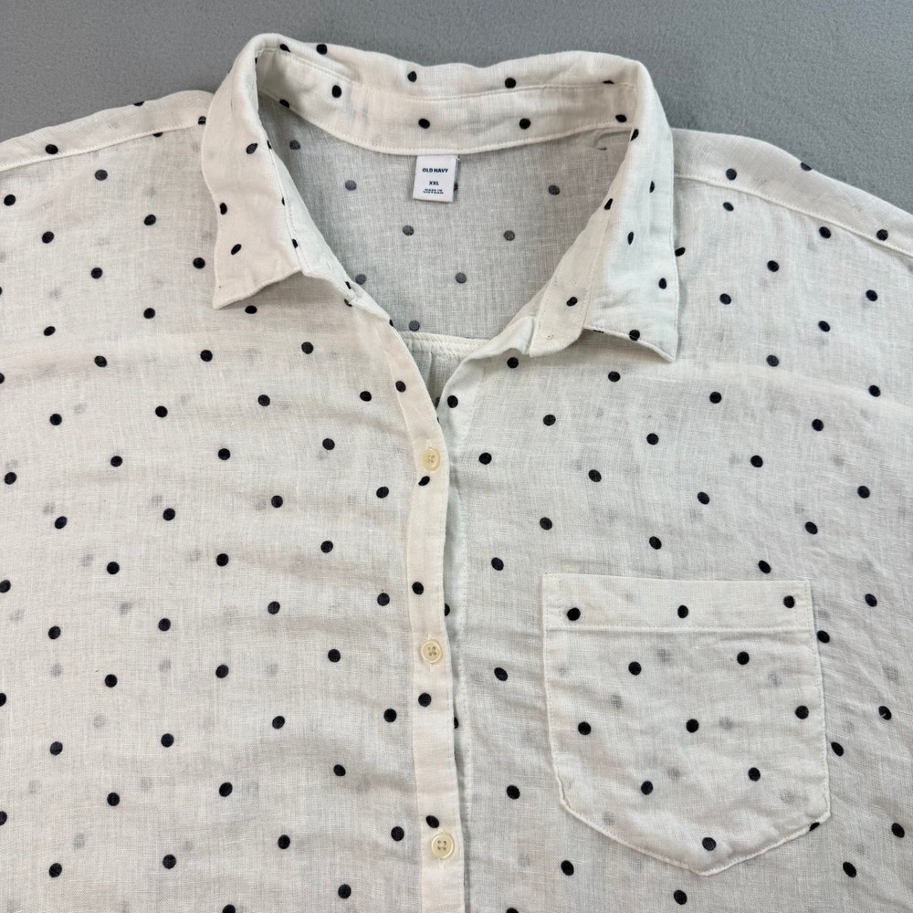 Old Navy White Polka Dot Linen Button Down XXL Tie Front Capsule Wardrobe - Picture 8 of 9